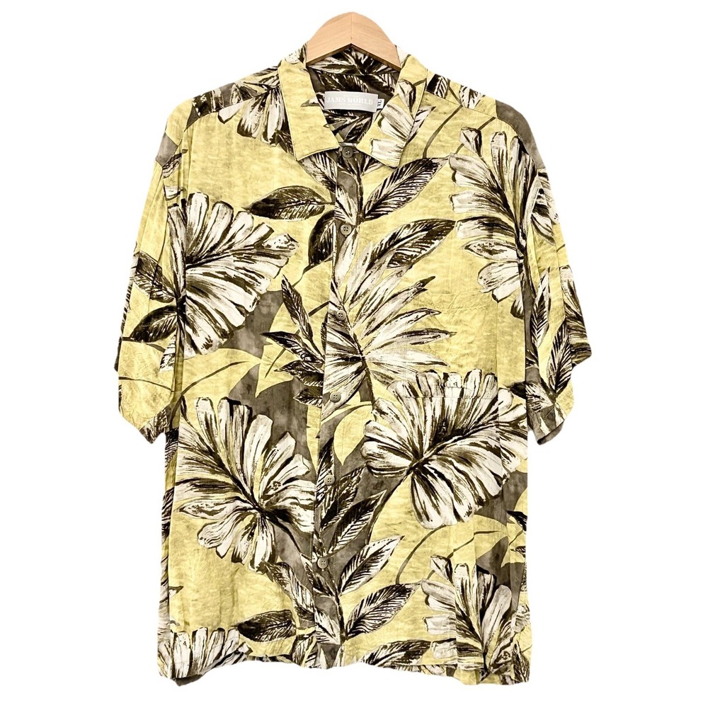 VTG 90s Jams World Hawaiian Aloha Shirt Mens XL Kona Coast Olive Rayon USA